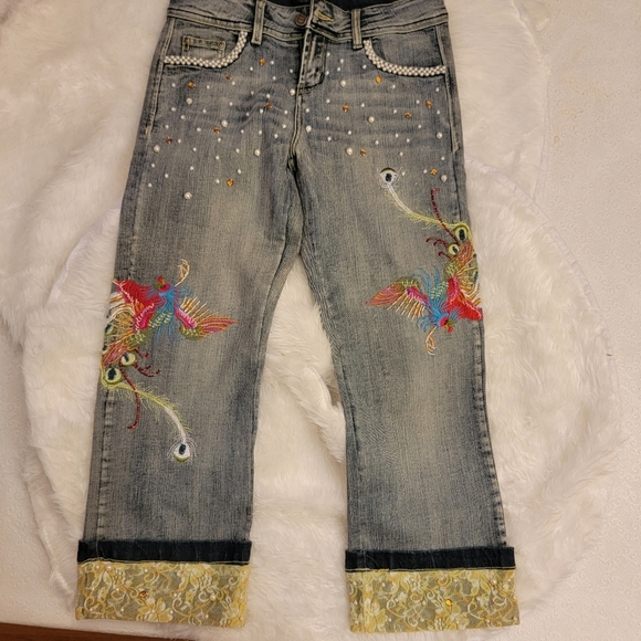 Denim - Style NY Paris Embroidered Beaded Crop Jeans - Size 4